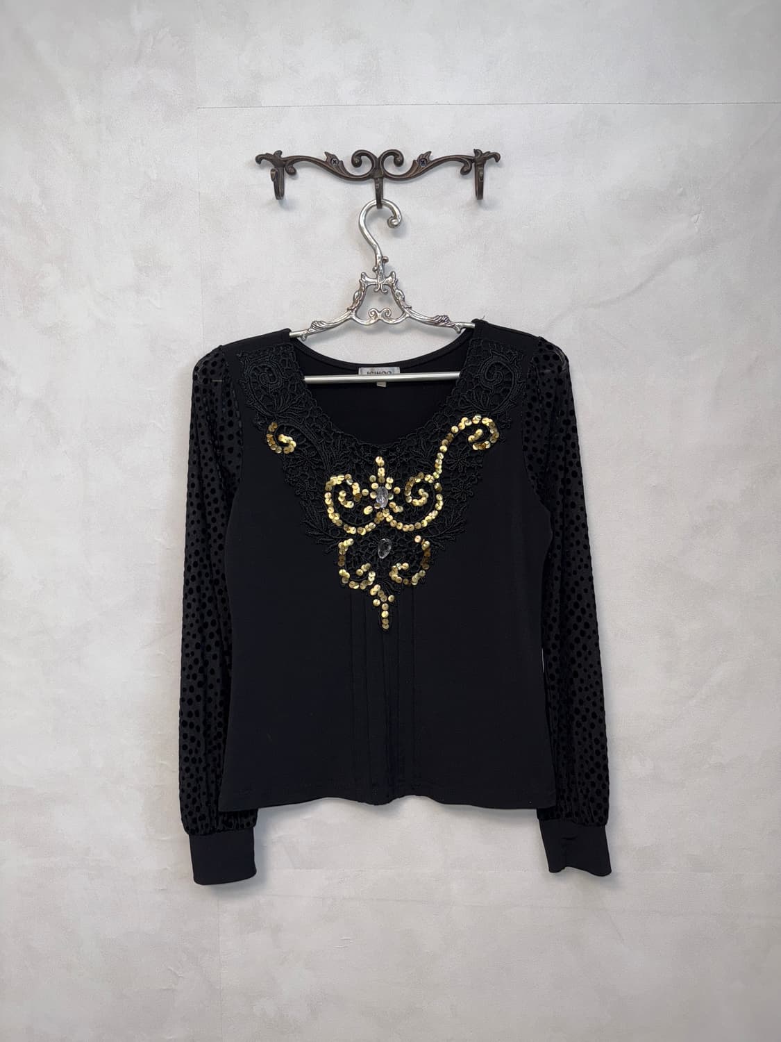 Black oriental mesh dot point sleeve bl 상품이미지1