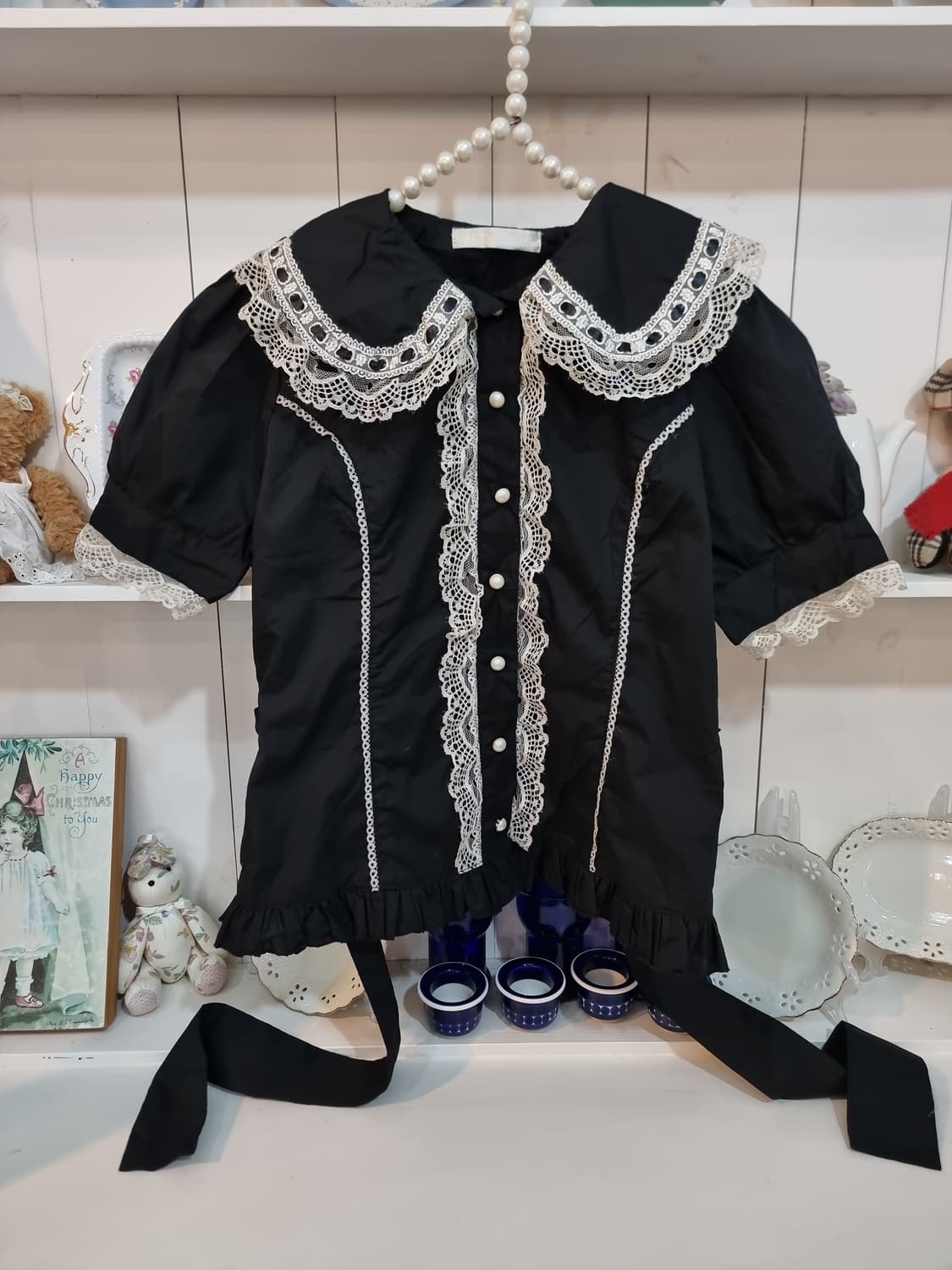 블랙 레이스 카라 블라우스 상품이미지4