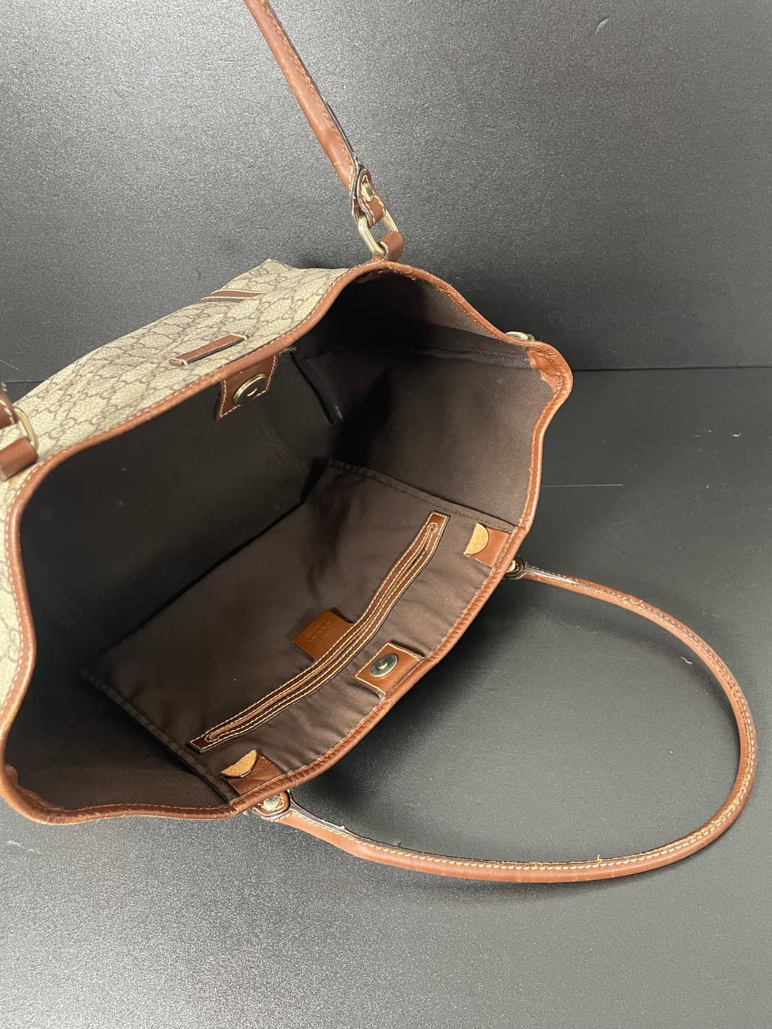 GUCCI 구찌 GG 수프림 브라운 레더 트리밍 쇼퍼 숄더백 상품이미지9