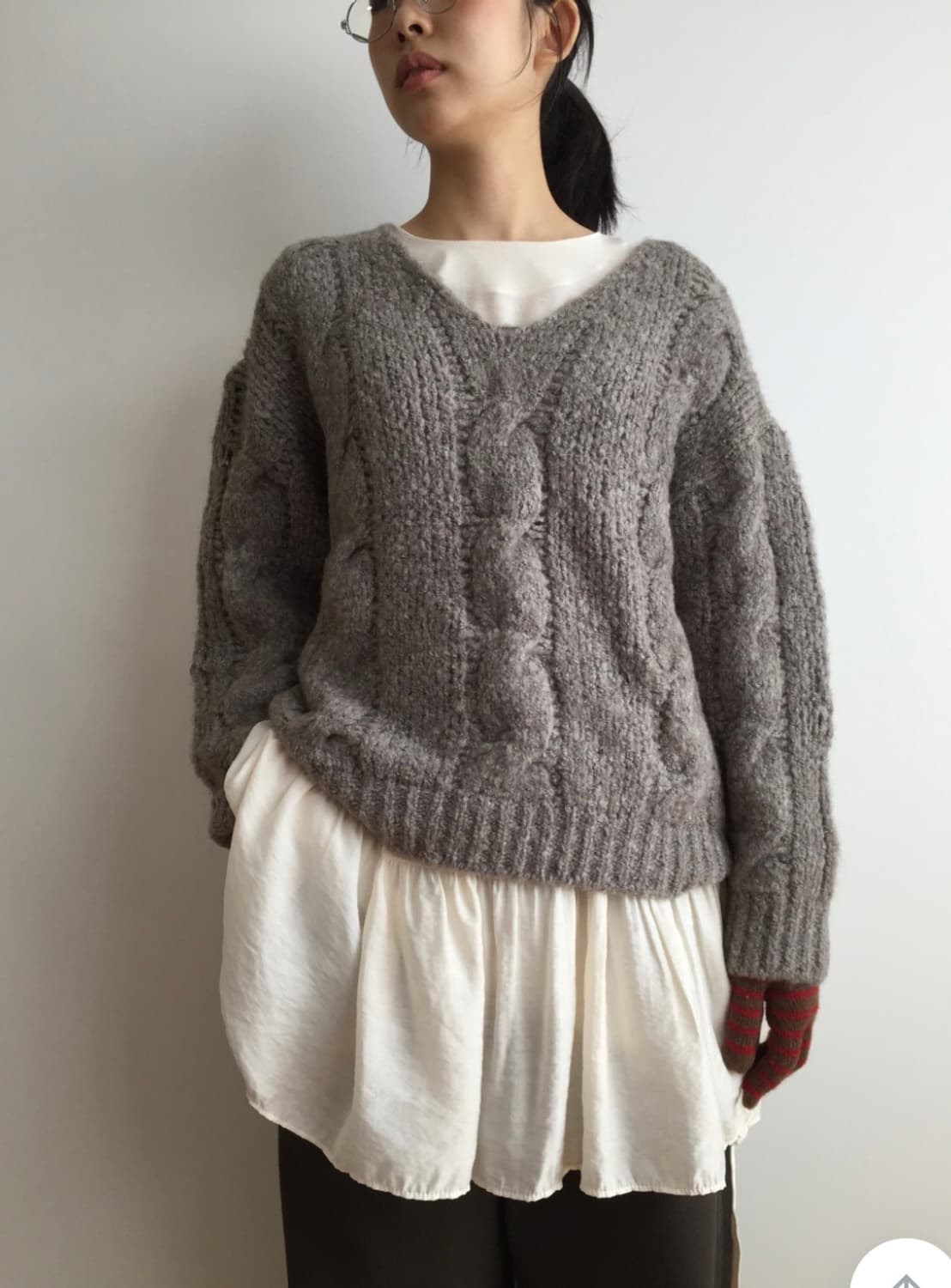 브이넥 케이블 니트 상품이미지2