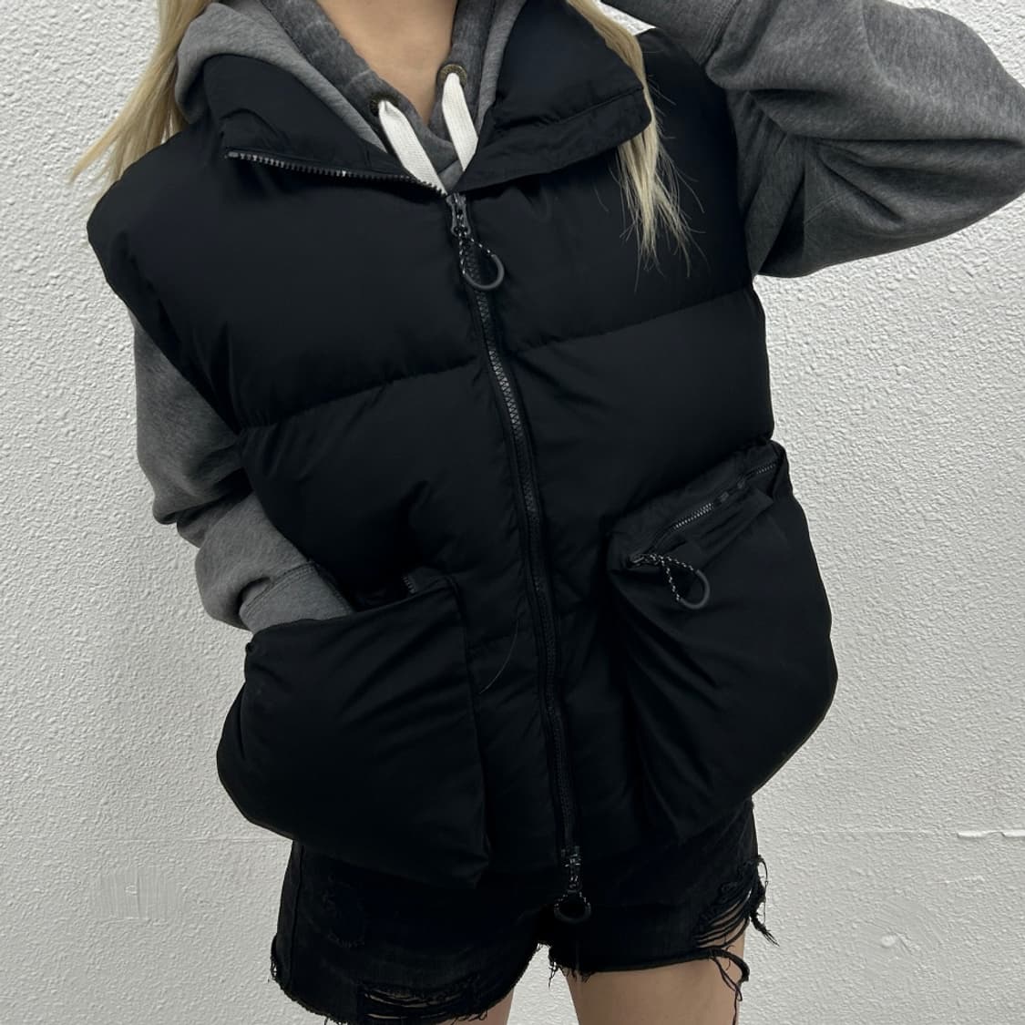 마뗑킴 포켓 블랙 패딩조끼 S 상품이미지1