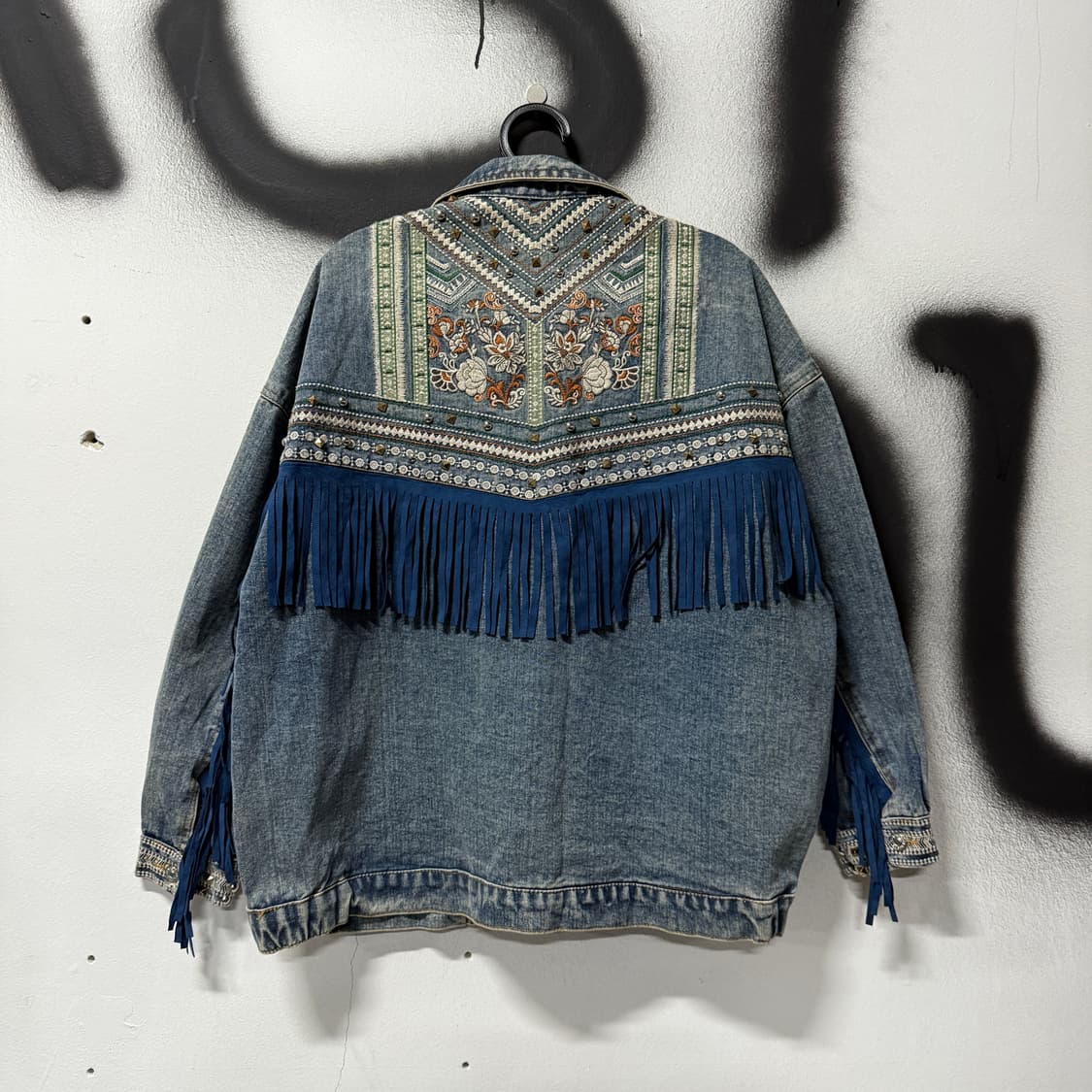 VTG 빈티지 에스닉 웨스턴 스톤 찡 , 프린지 데님 자켓 상품이미지1