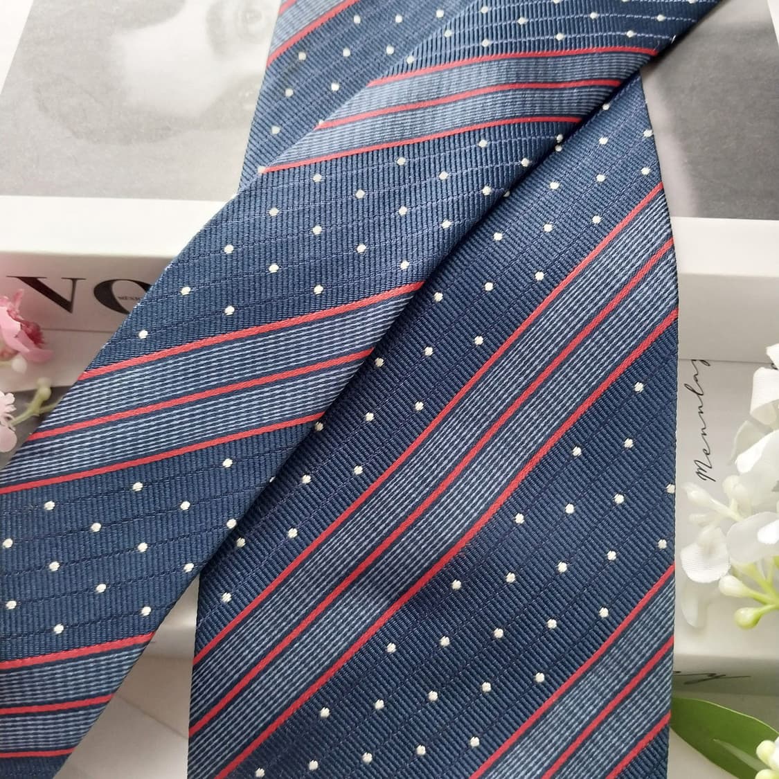 에르메네질도 제냐 스트라이프&도트 넥타이 9.4cm A+등급 k2054 상품이미지4