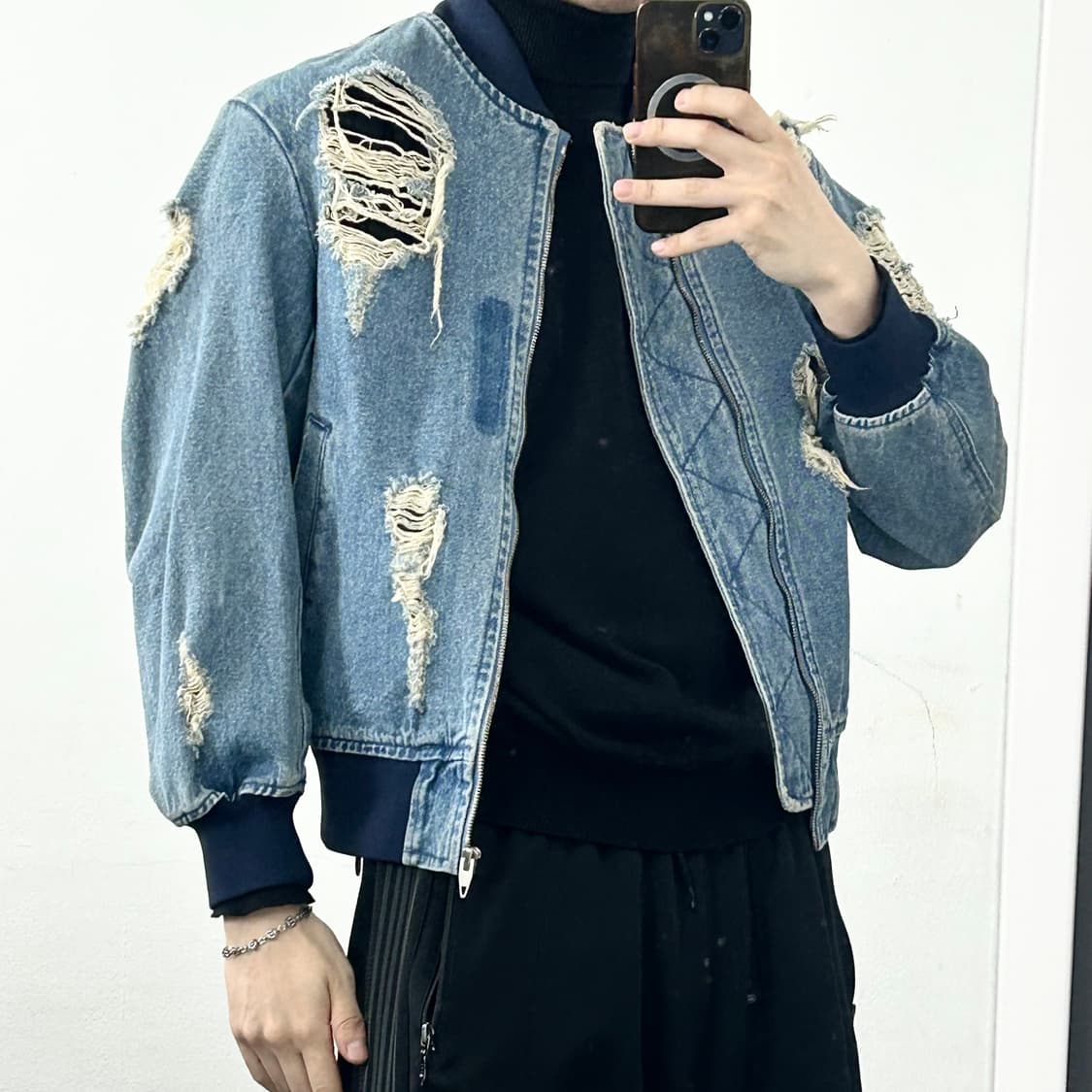 비이커 디스트레스드 데님 블루종 자켓 상품이미지4