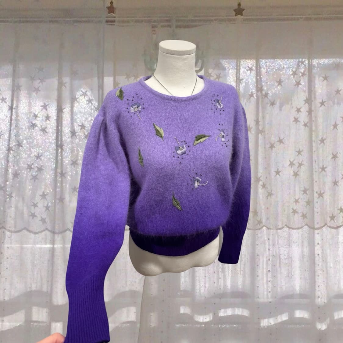 일본 빈티지 앙고라 그라데이션 자수 퍼프 니트 상품이미지3