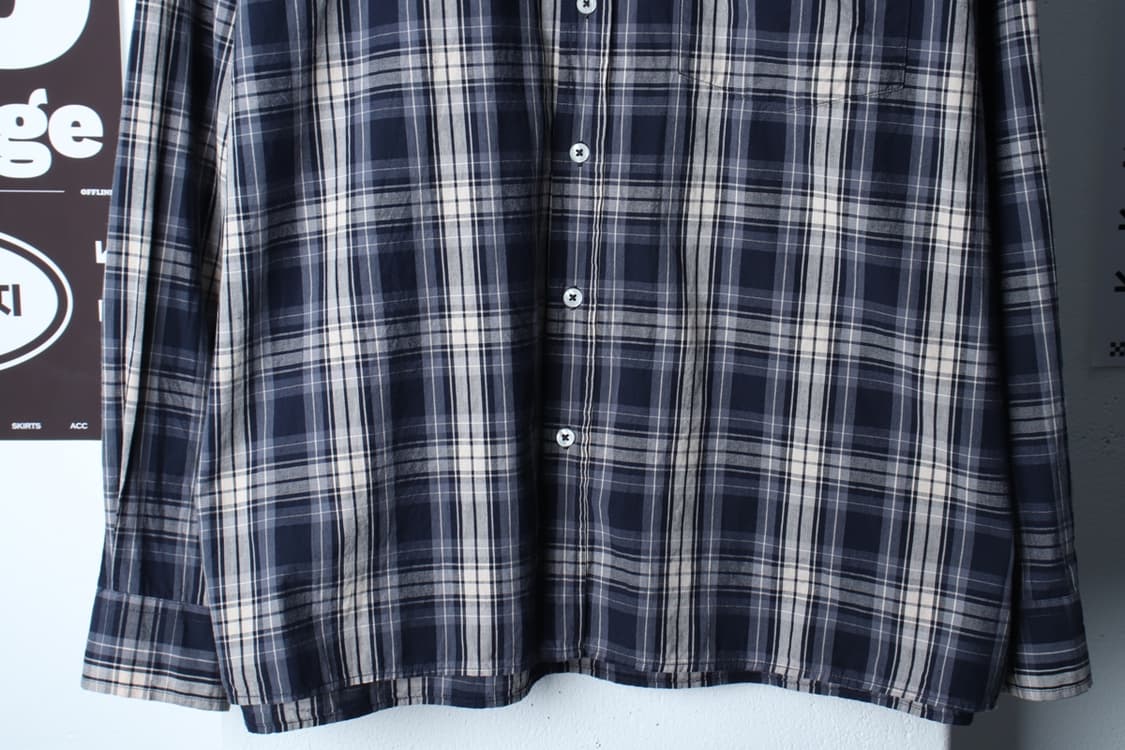 (L-XL) 후크 셔츠 남방 오버핏 체크 네이비 아메카지-H3H33958 상품이미지4
