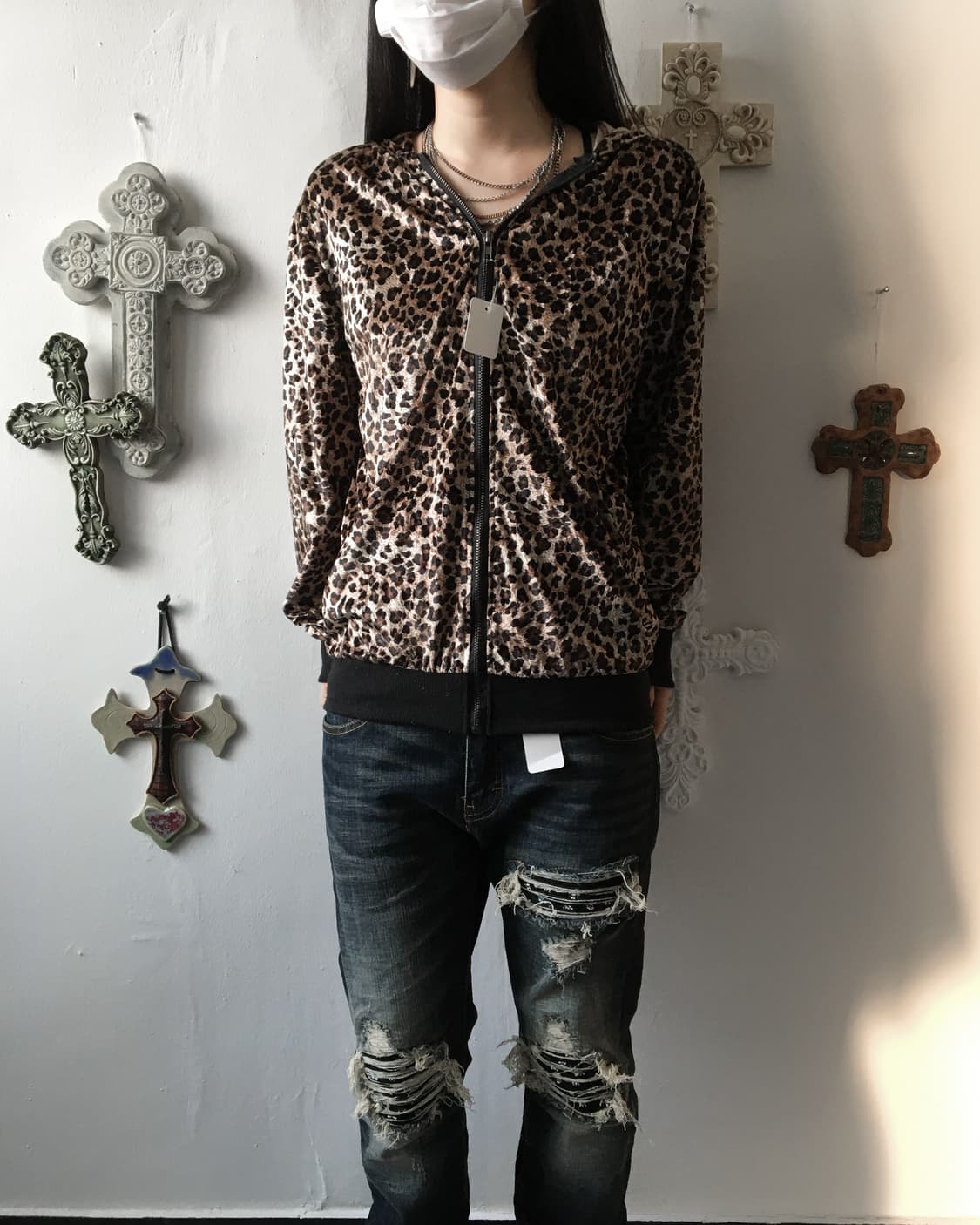 Leopard pattern fleece hood zip up 상품이미지1