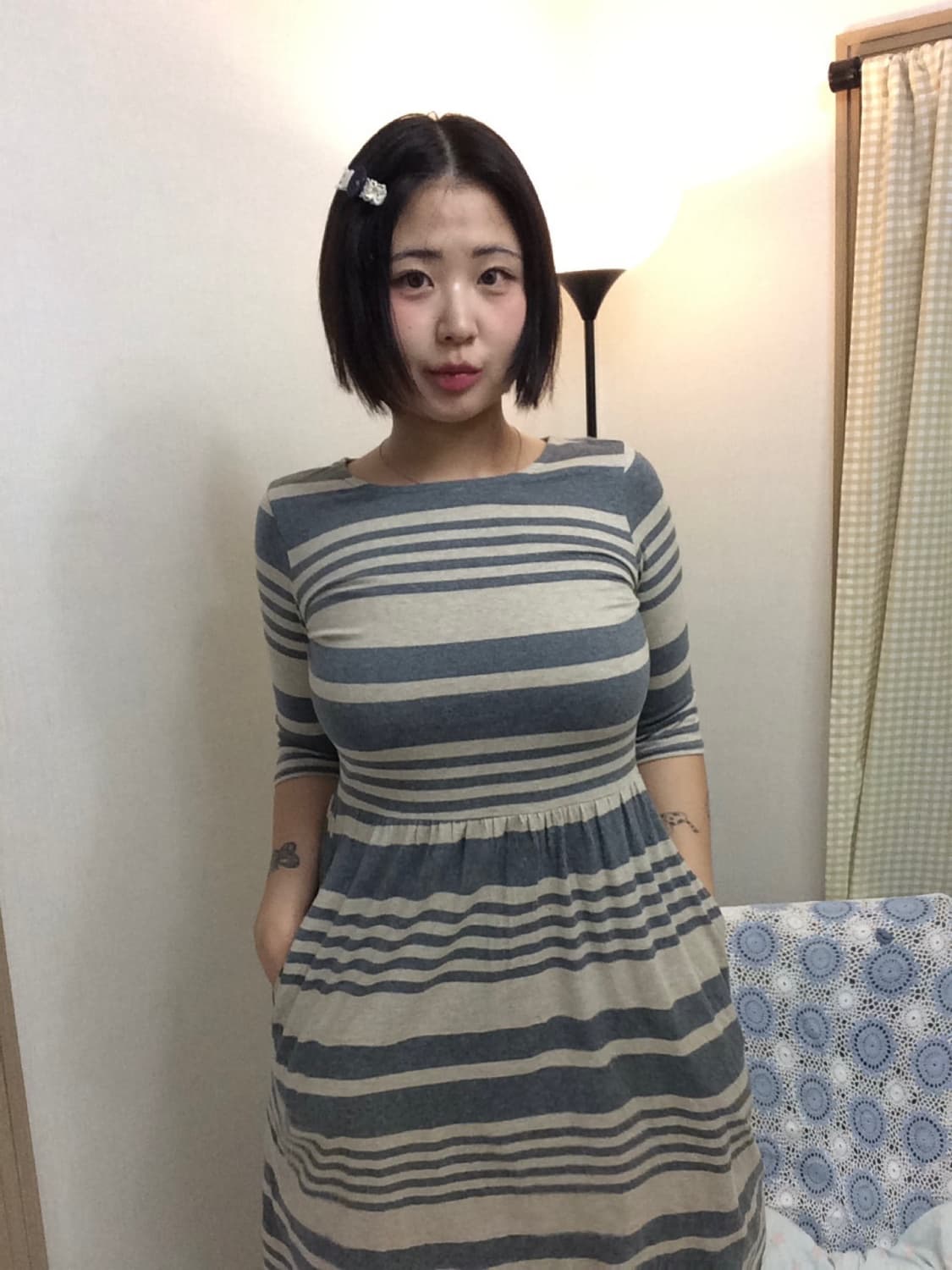 스트라이프 칠부 원피스 상품이미지1