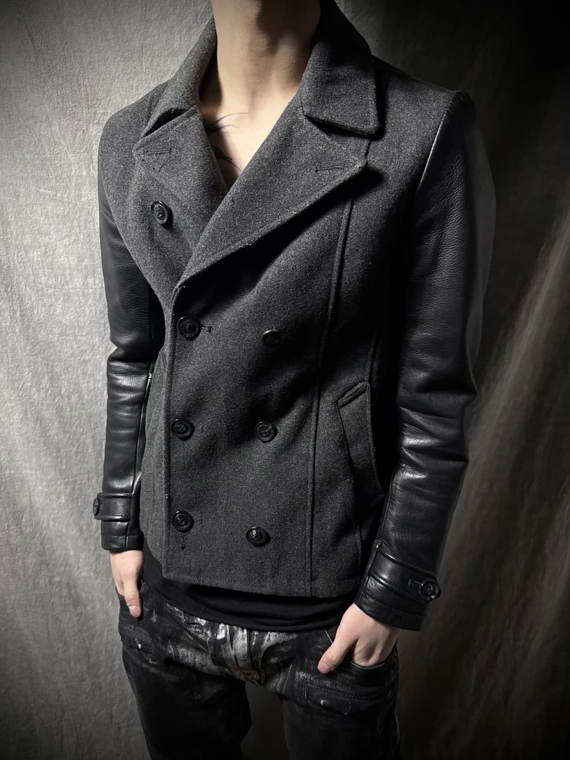 FUGA Wool Leather Hybrid Pea Jacket  상품이미지1