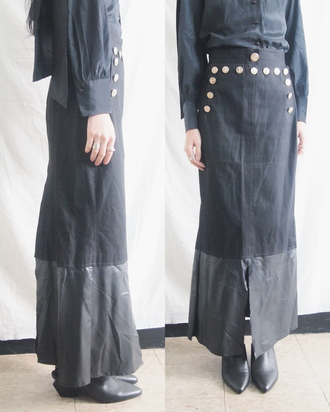 돌체앤가바나 금장 마린 버튼 블랙 레더패널 롱스커트 상품이미지2