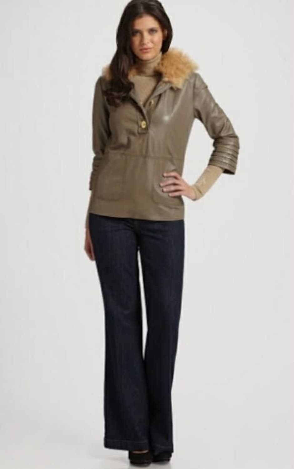 [XS] 토리버치 y2k 실비아 가죽 양털 퍼 후드티 자켓 상품이미지4