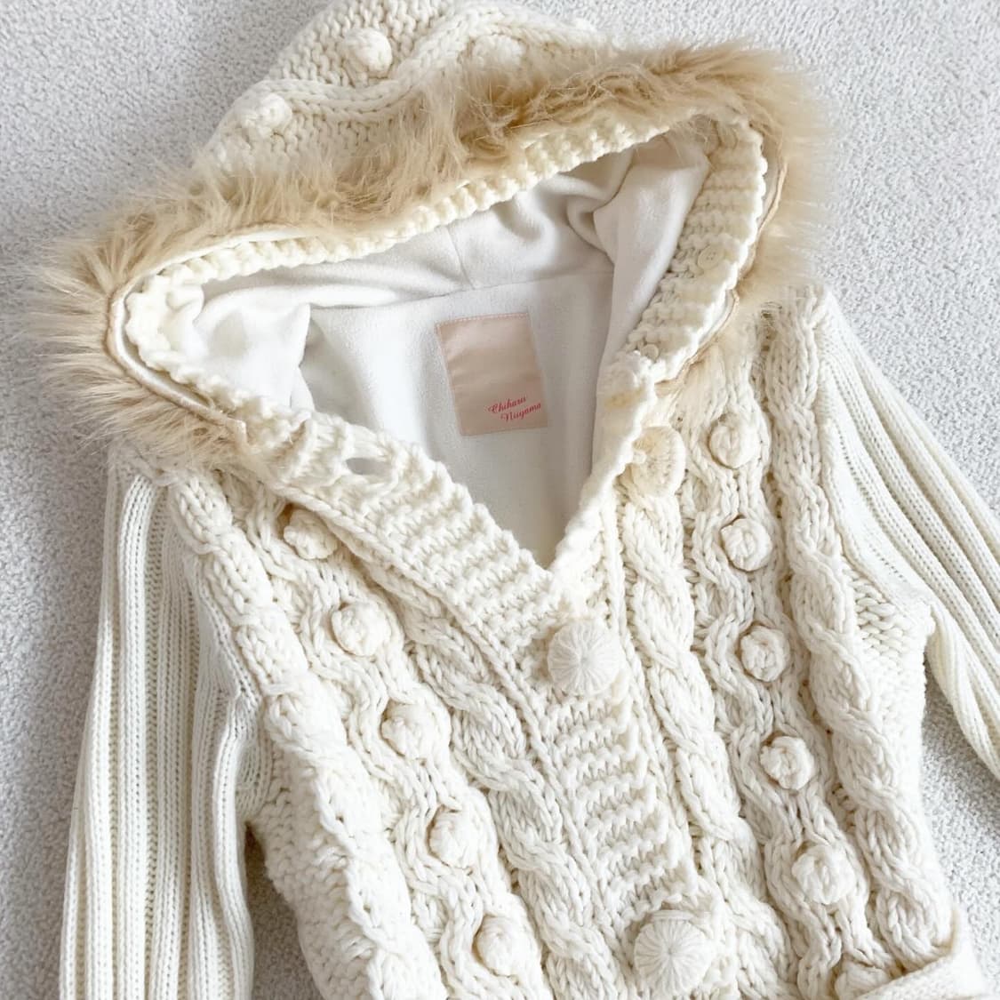 모리걸 크림아이보리 니트 후드 원피스 상품이미지2