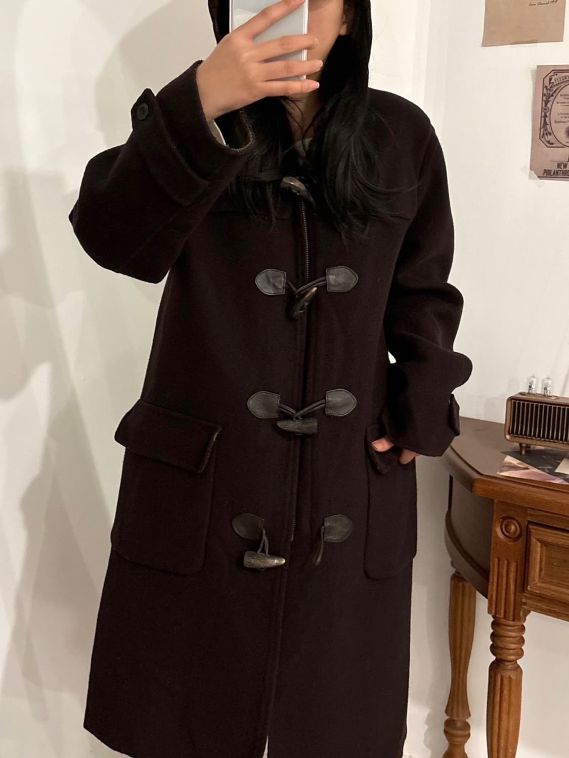 게스 진브라운 체크안감 떡볶이 코트 상품이미지1