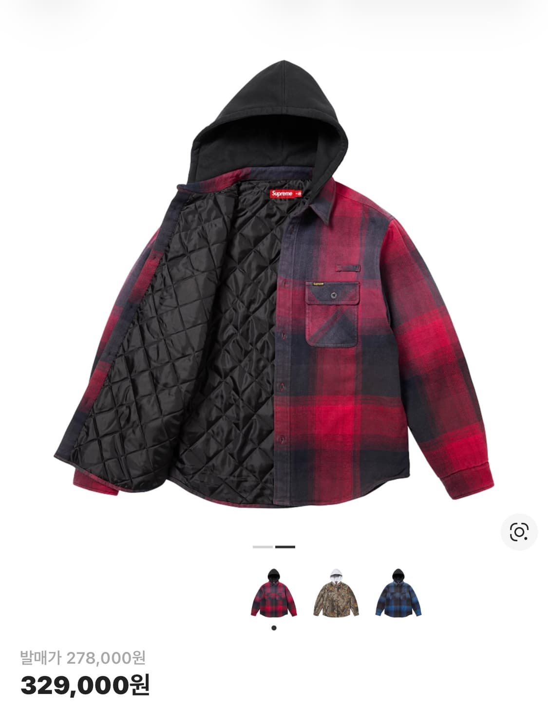 ( 1회 착용 L )슈프림 퀼티드 라인드 후드 플란넬 셔츠 레드 플레이드 상품이미지1