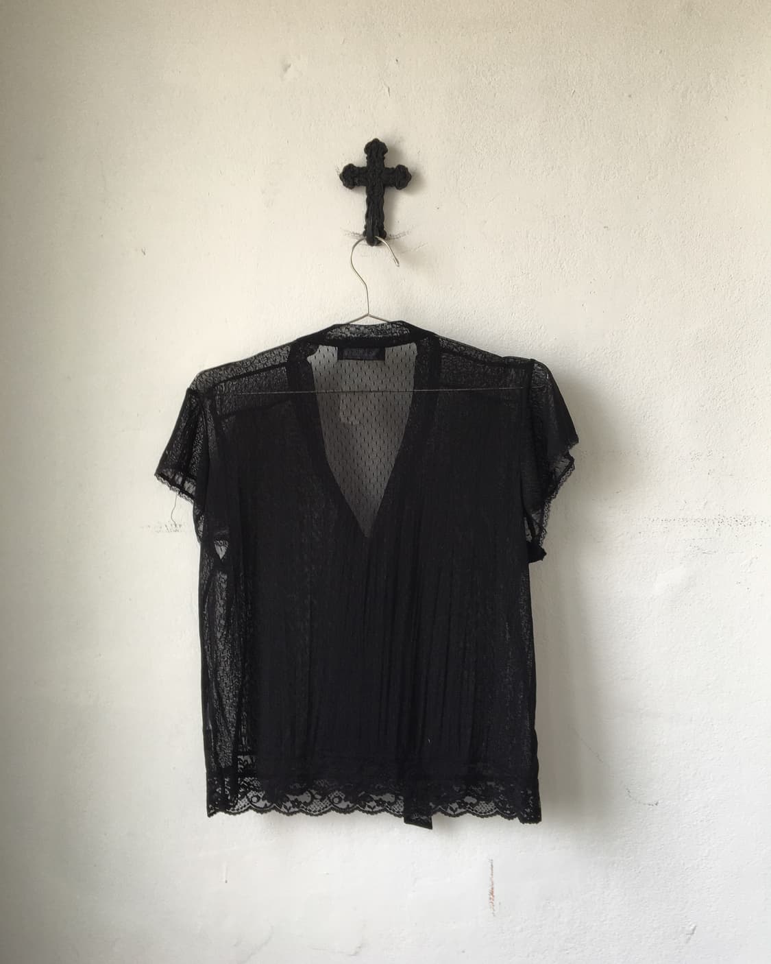 Lace trimming dot pattern see through bl 상품이미지2