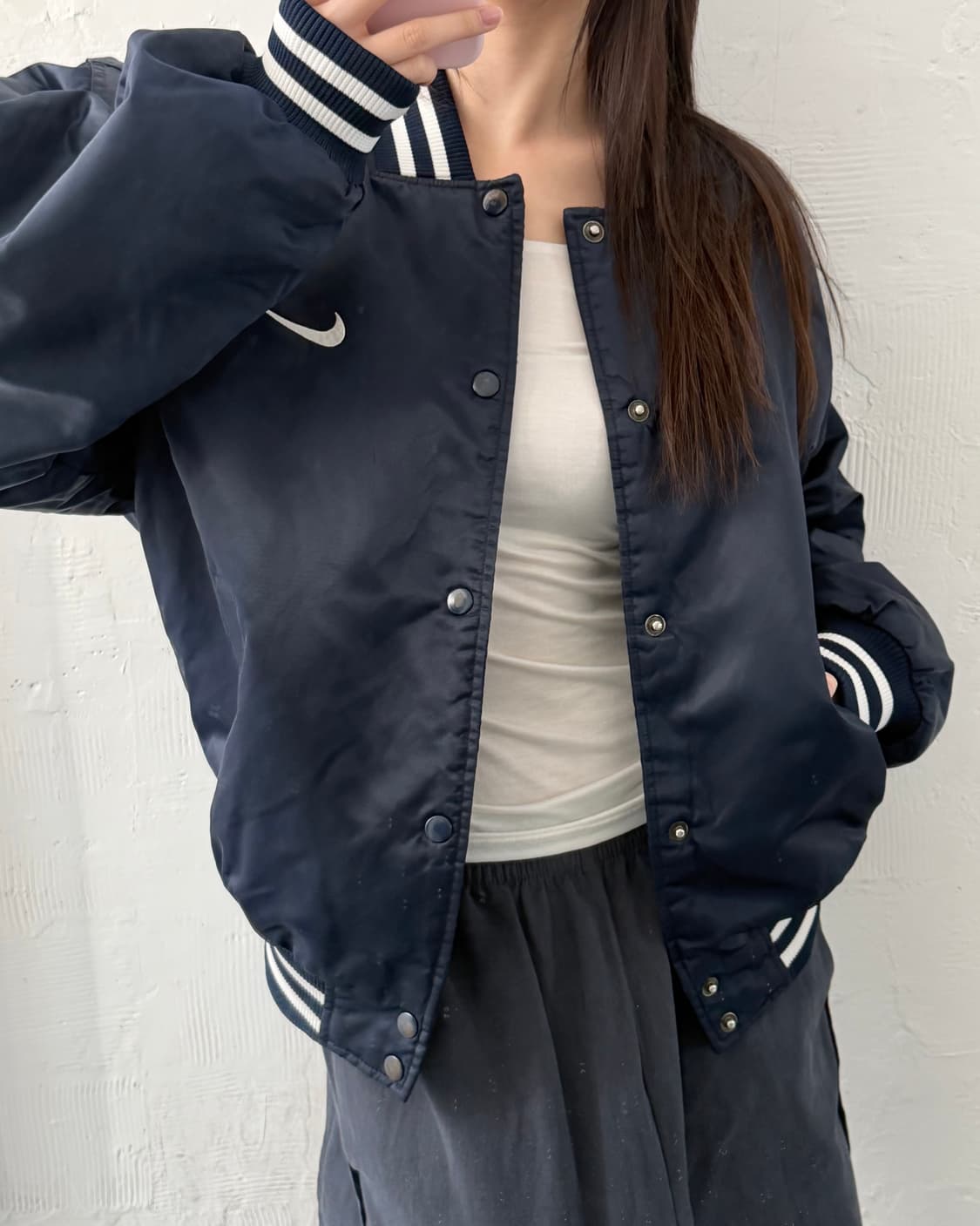 Nike 나이키 스우시 네이비컬러 새틴 스타디움 자켓 상품이미지5