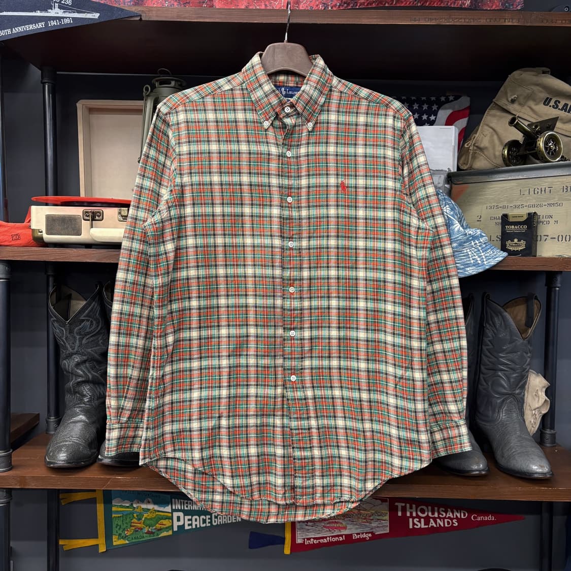 폴로 랄프로렌 트위드 타탄체크 버튼다운 셔츠 코튼트윌 오렌지포니 N657 상품이미지1