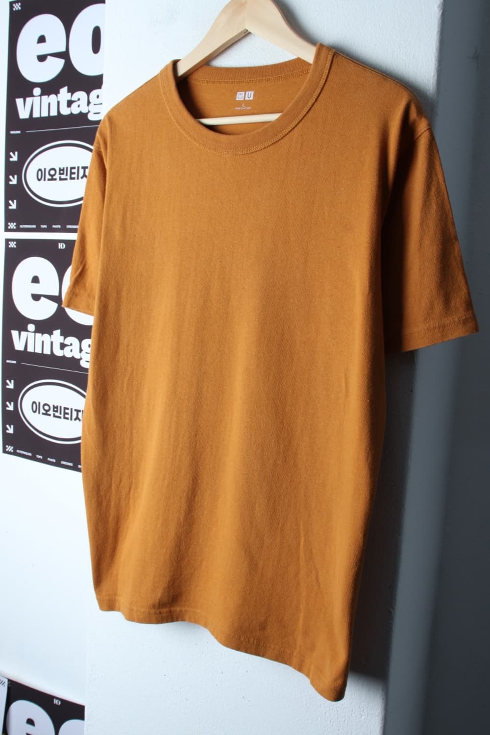(L-XL) 유니클로 반팔 티셔츠 U라인 무지 브라운 카멜-H32932 상품이미지1