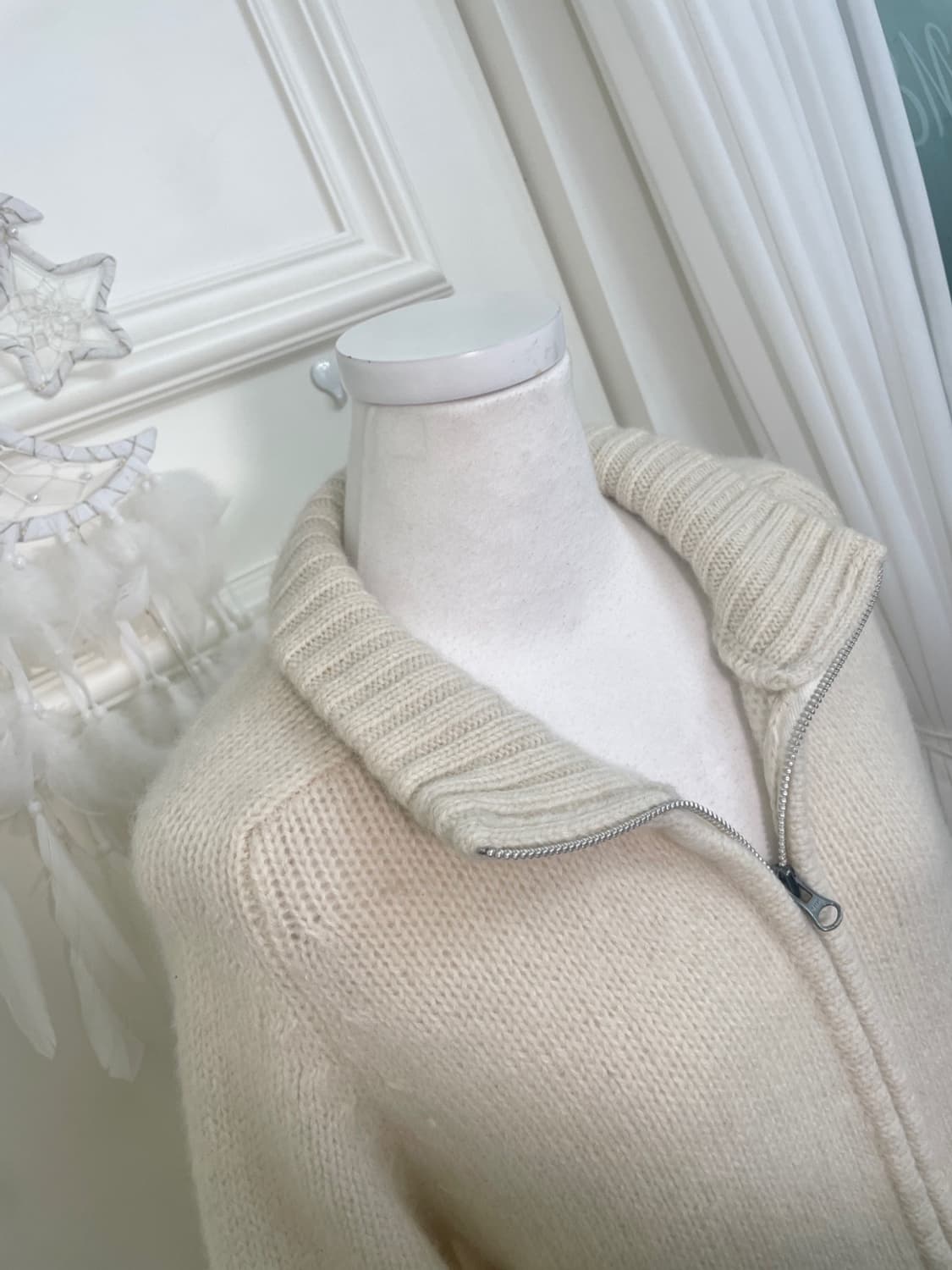 ivory basic wool collar zip pocket cardi 상품이미지6