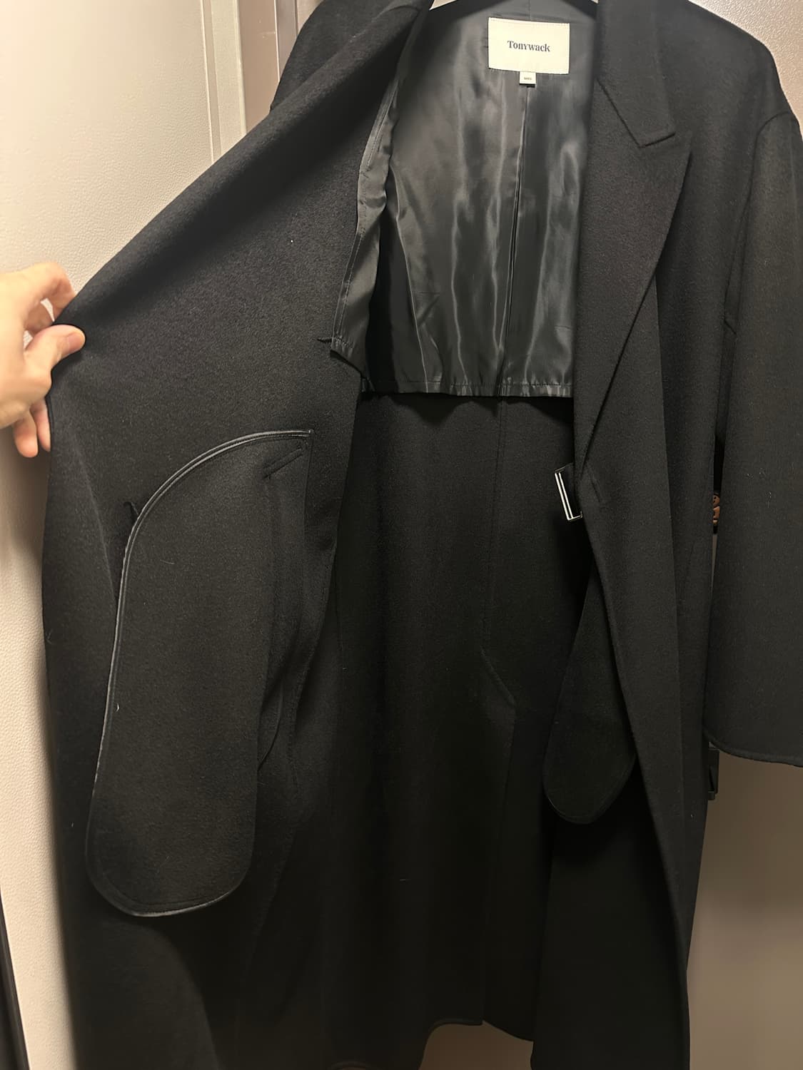 토니웩 핸드메이드 캐시미어 벨티드 코트 23fw 블랙 L 상품이미지4