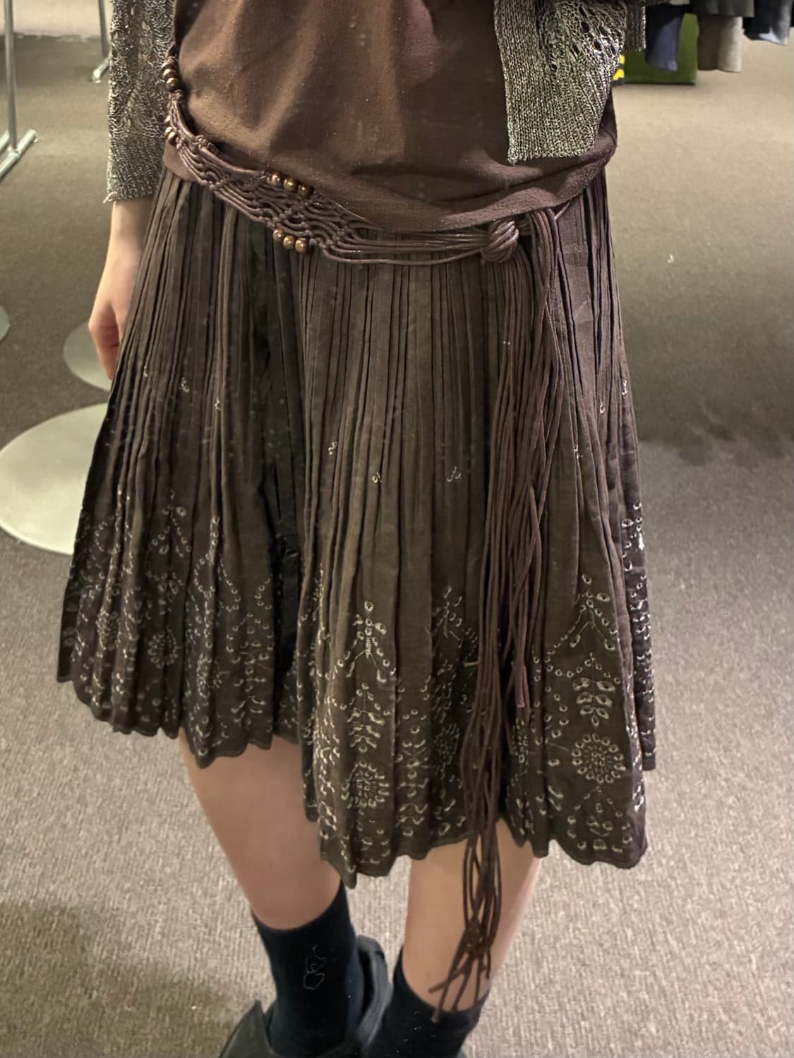 M)Japanese vintage 여성 꽃자수 미디 플리츠 스커트 상품이미지1