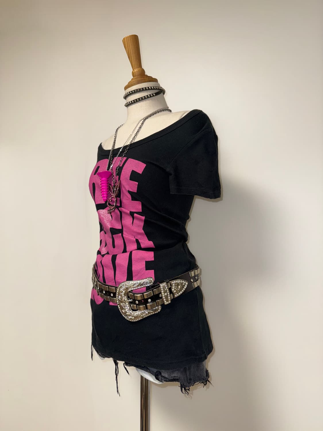 Sorridere 핑크 레터링 갸루 탑 상품이미지3