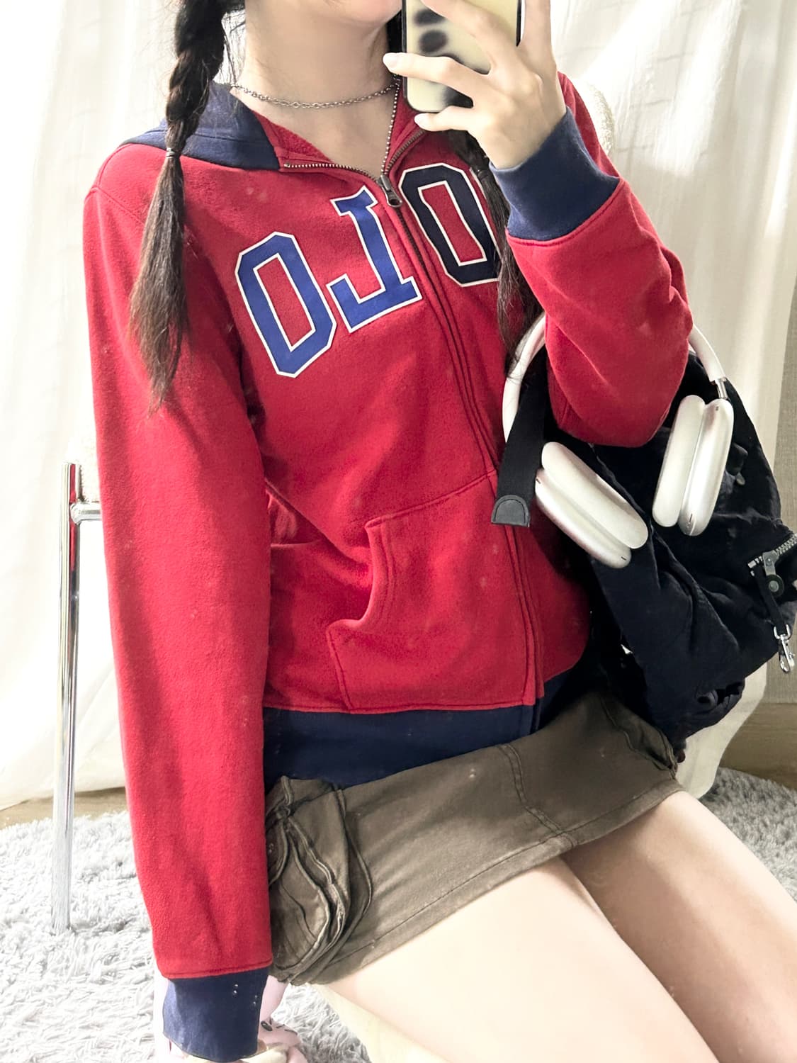 폴로 빅로고 레드배색 후드집업 상품이미지3