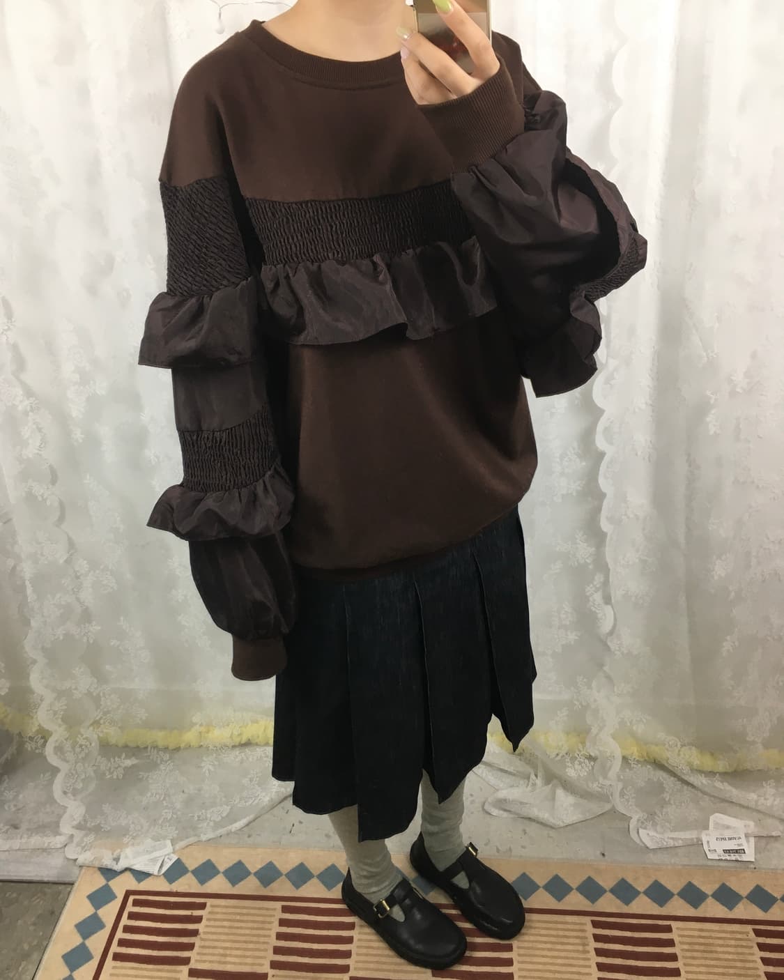 Brown frill oversized-fit sweatshirt top 상품이미지2