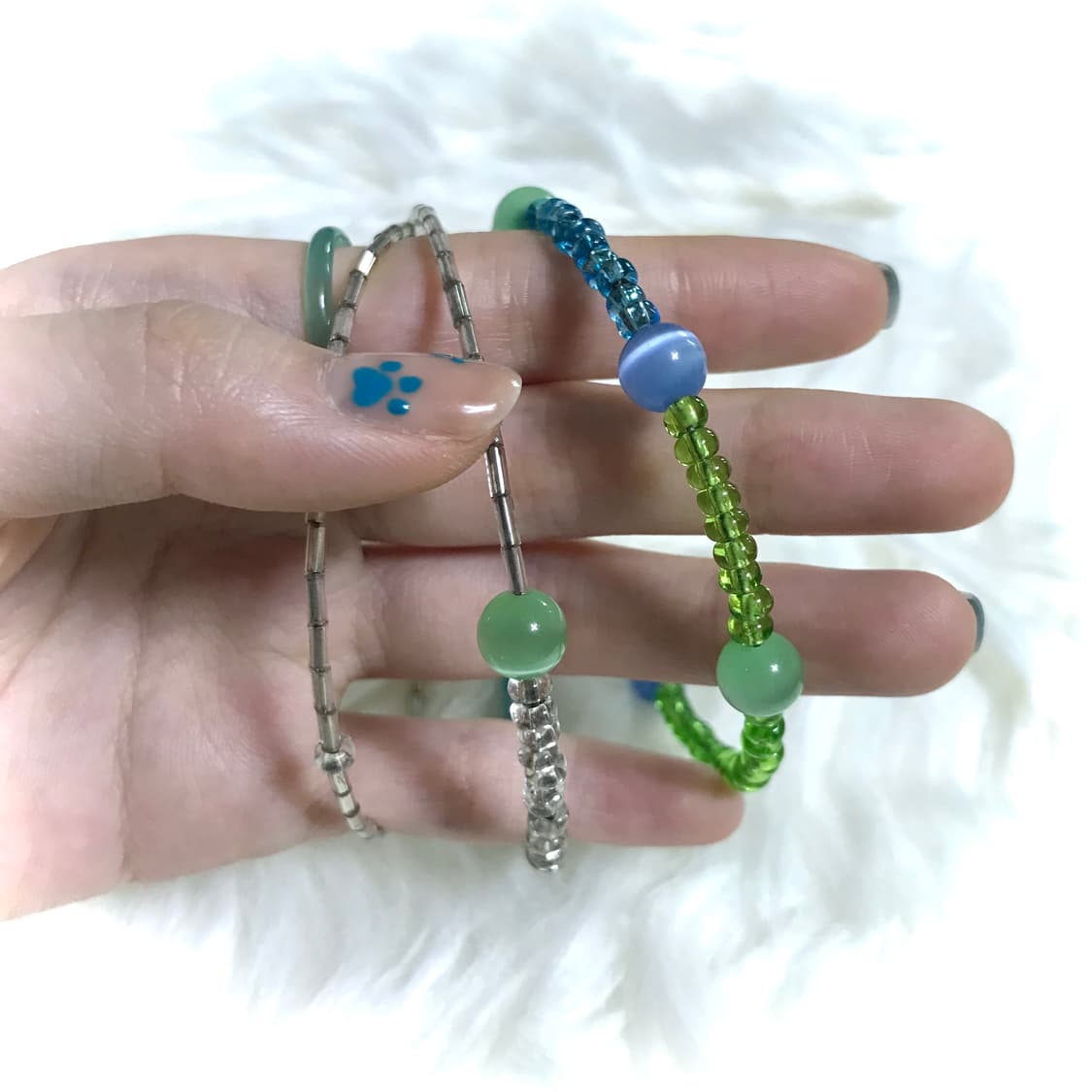 빈티지 레이어드 뱅글 팔찌 캣츠아이 비즈 원석 상품이미지5