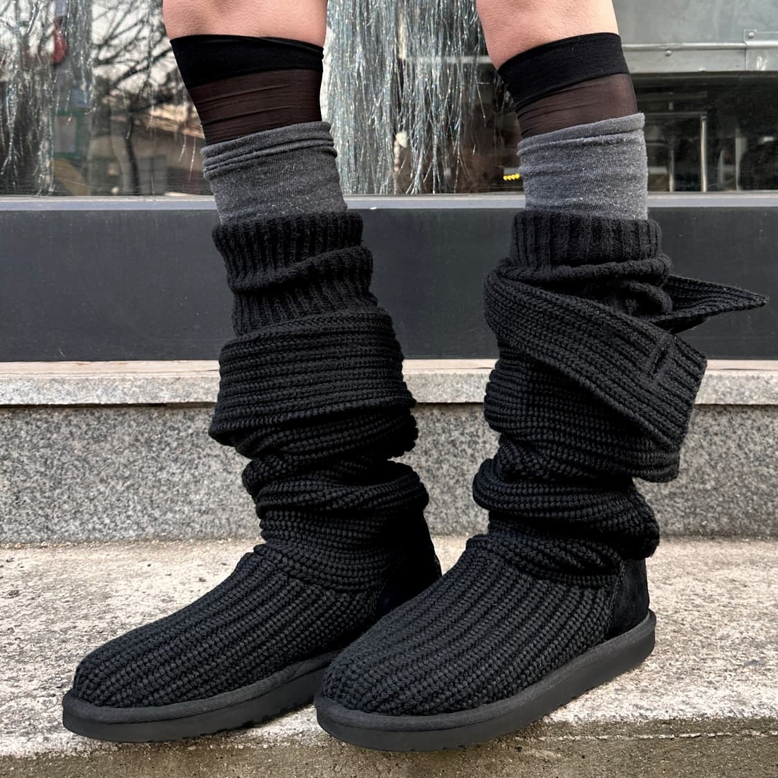 00s 블랙 니트 카디 어그 부츠 상품이미지1