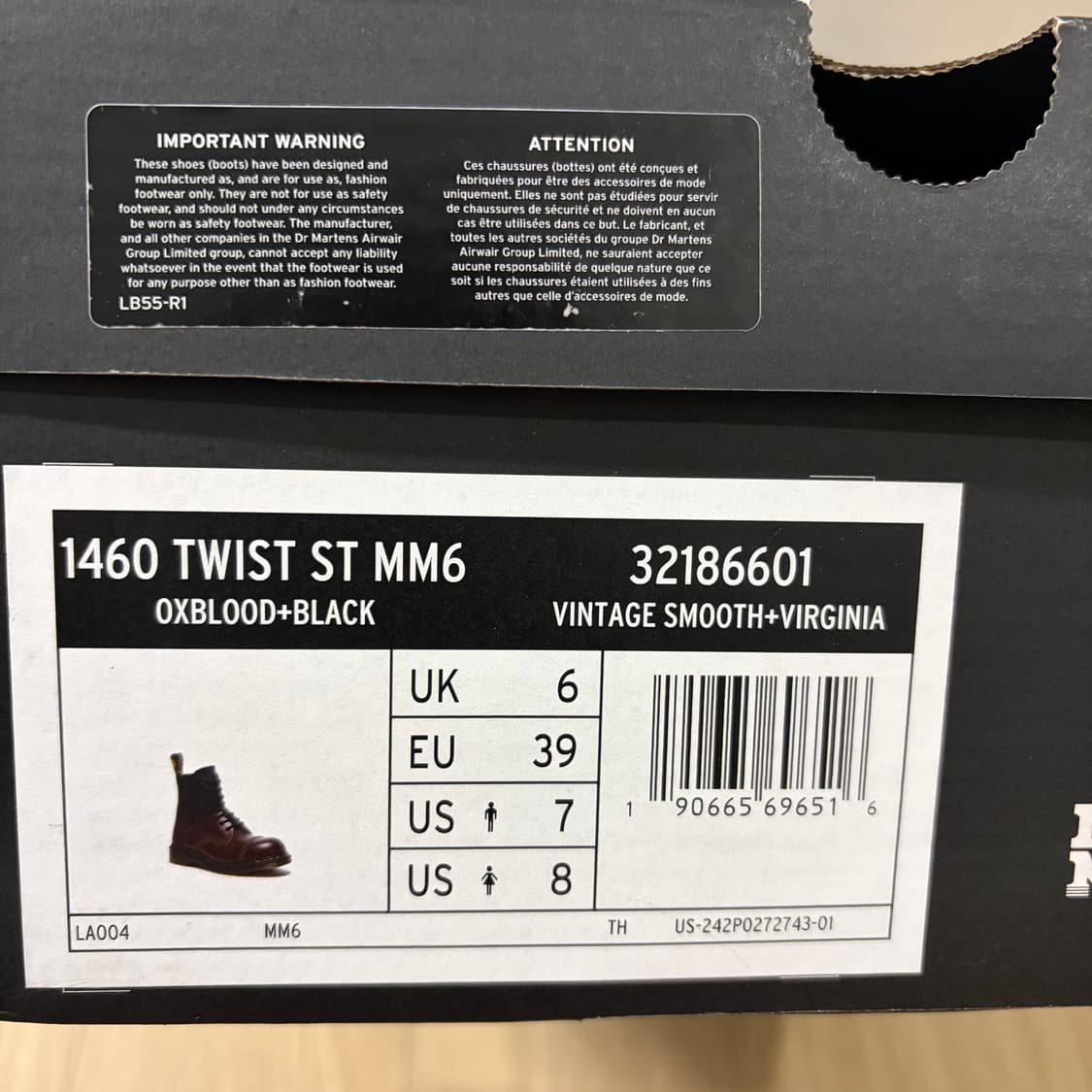 [UK6] 닥터마틴 x MM6 1460 버건디 새상품 상품이미지3