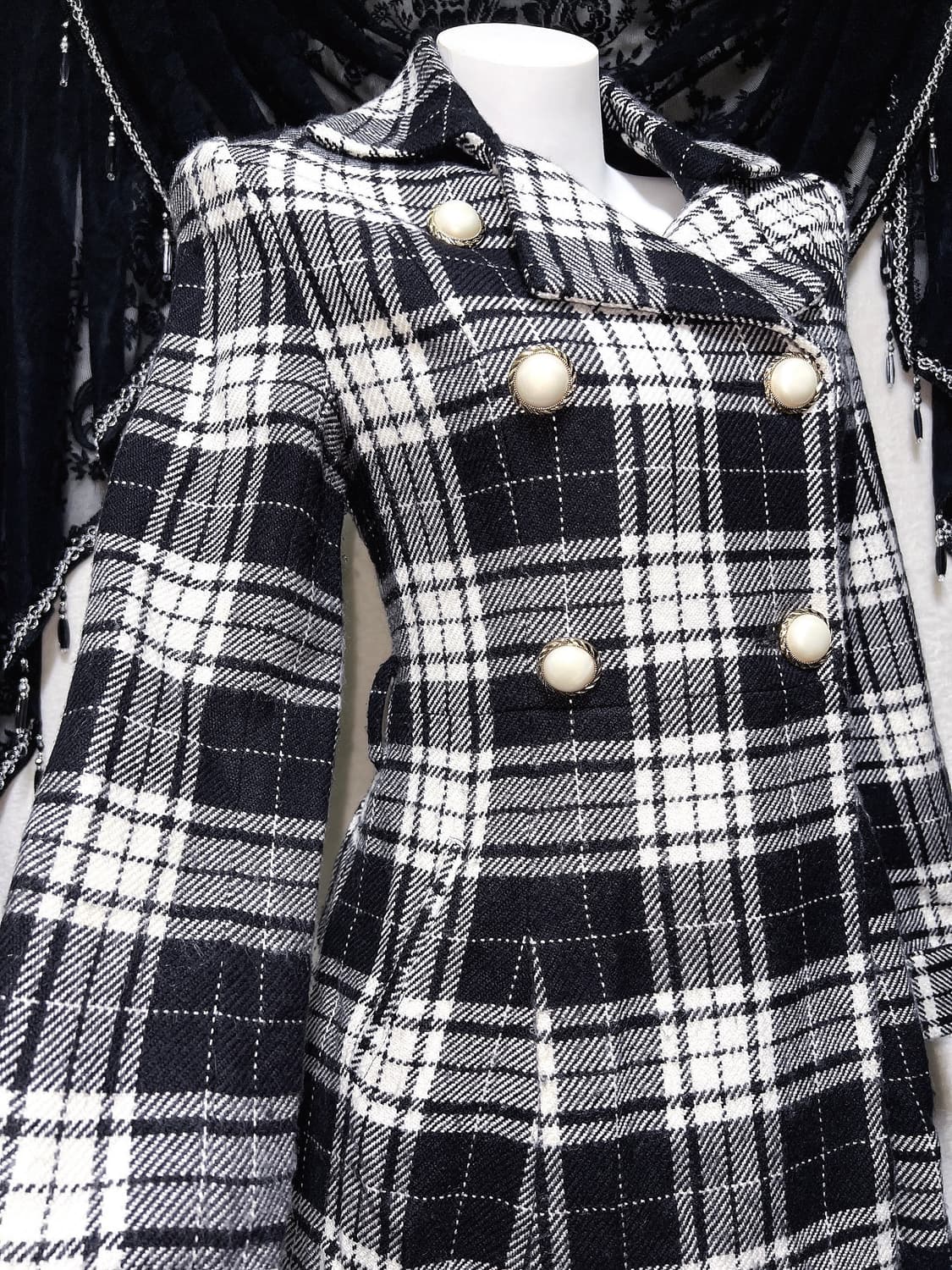 로맨틱갸루 로걀 오네 히메 체크 더블 코트 자켓 헤이세이 시부야 핀터 상품이미지1