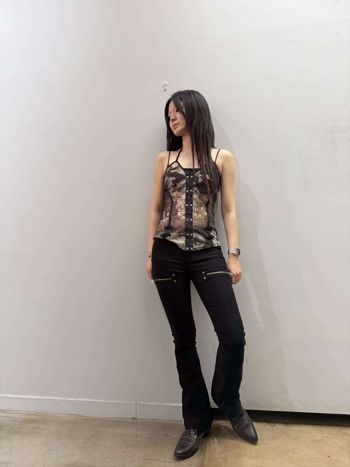 오즈온 고딕 무드 매쉬 부츠컷 팬츠 상품이미지2