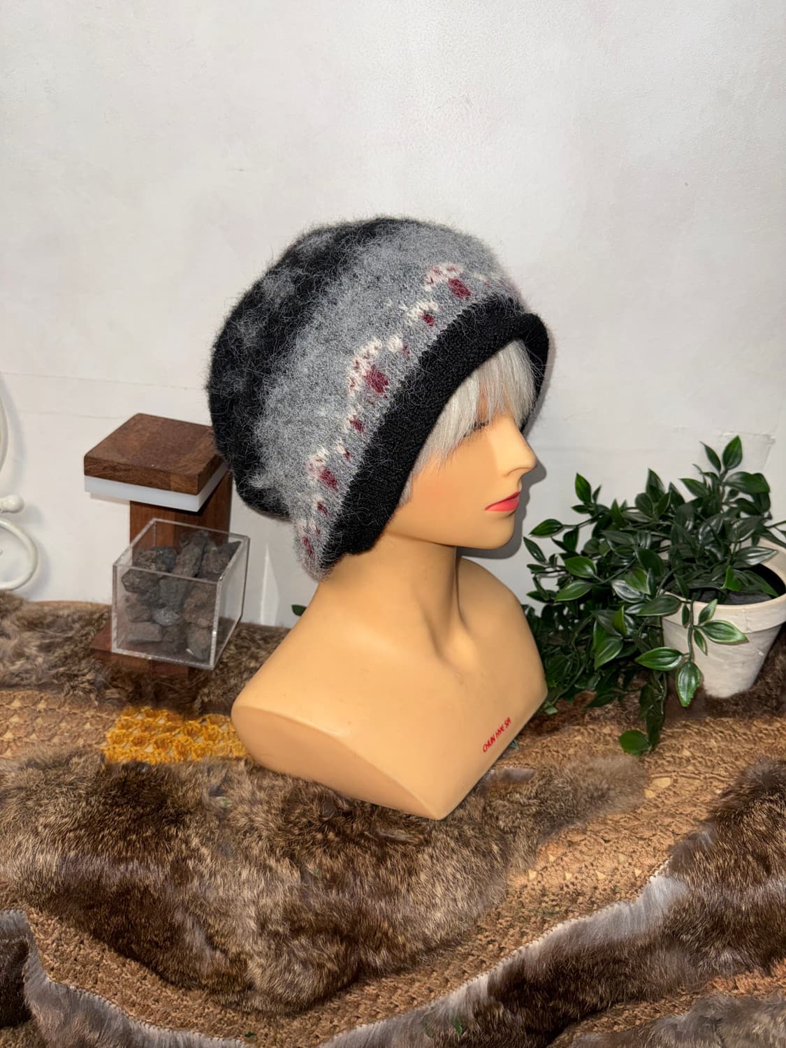 Gray black mushroom loose knit beanie  상품이미지4
