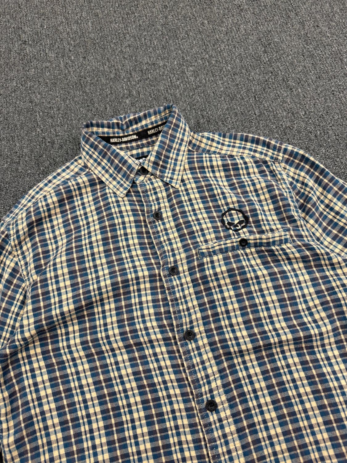 S)할리데이비슨 빈티지 로고 자수 체크 긴팔셔츠 상품이미지2