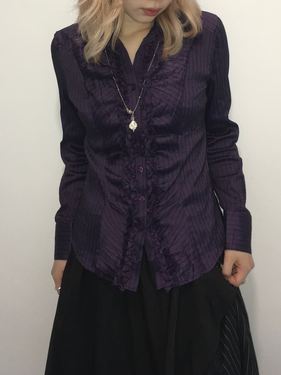 jpn vintage purple frill stripe shirts 상품이미지5
