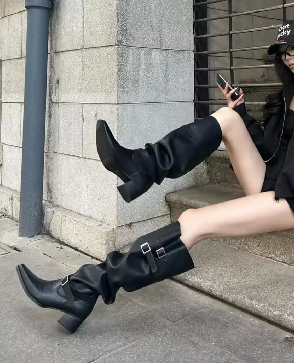 벨트 버클 스트칭 롱부츠  상품이미지2