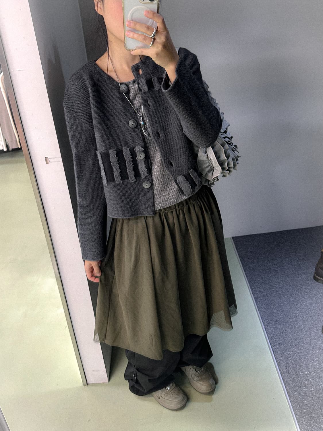 khaki mesh layered skirt 상품이미지5