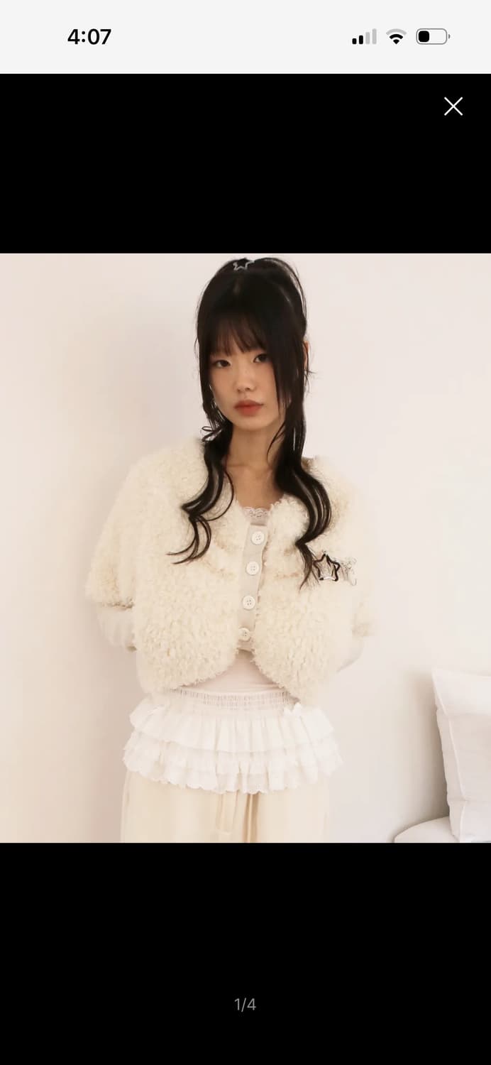 노피셜노피스 컬리 퍼 숄 자켓 아이보리 상품이미지1