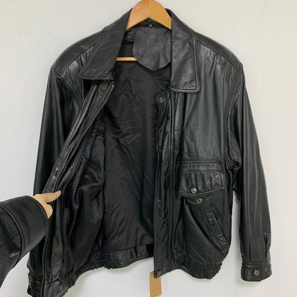 블랙 리얼 레더 소가죽 봄버 자켓 빈티지 남녀공용 95 상품이미지2