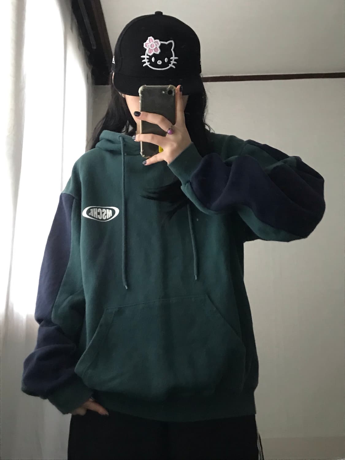 미스치프 그린 오버핏 후드티 상품이미지1