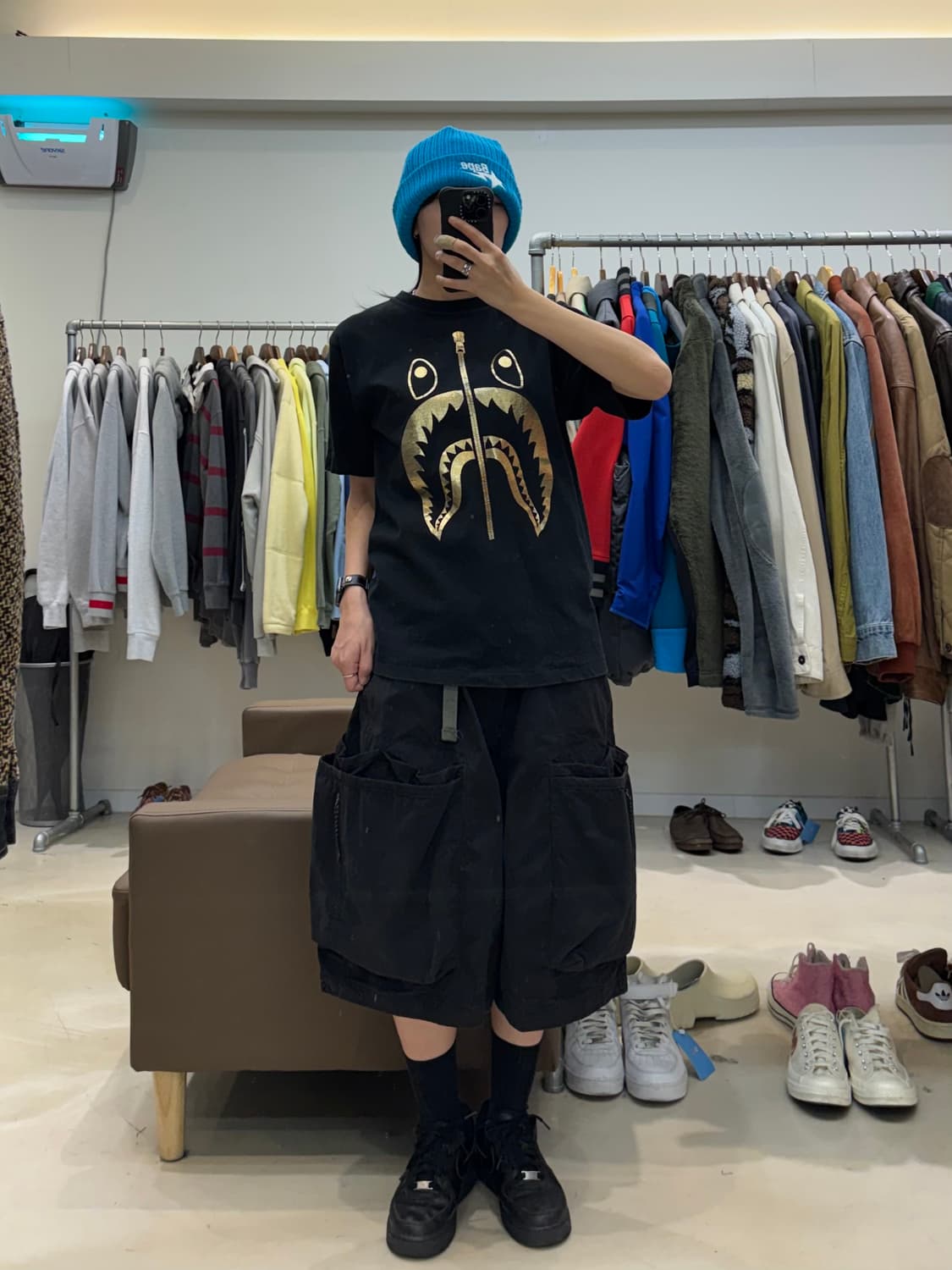 베이프 골드 샤크 프린팅 반팔 티셔츠 상품이미지4