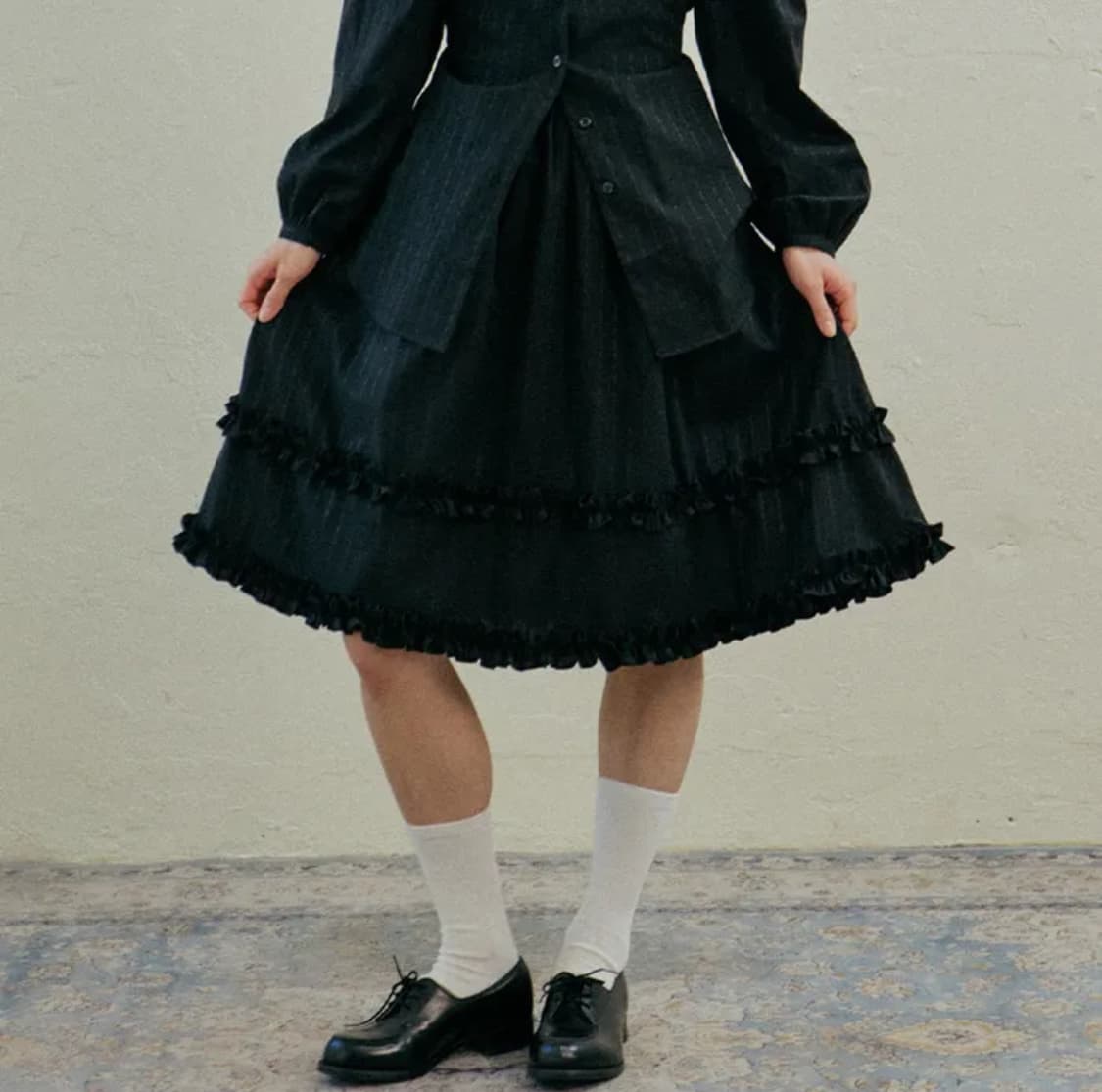Antique Frill Banding Skirt_Black 상품이미지1