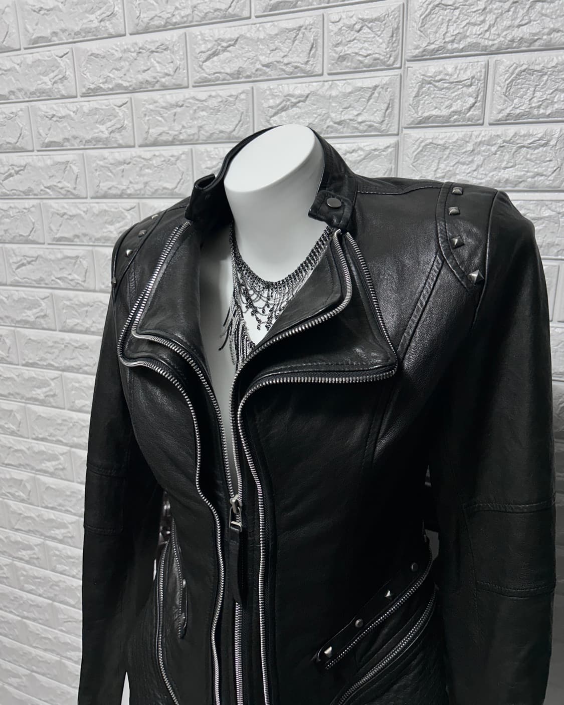 00‘s 멀티 지퍼 스터드 램스킨 자켓 상품이미지2
