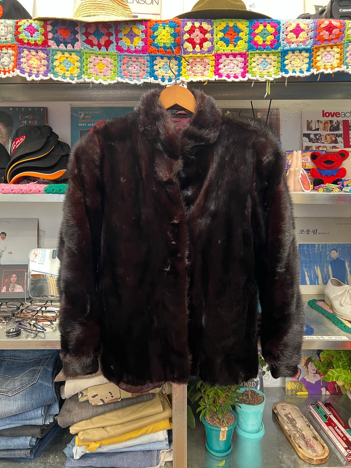 Vintage Dark Brown Faux Mink Fur Jacket 상품이미지1