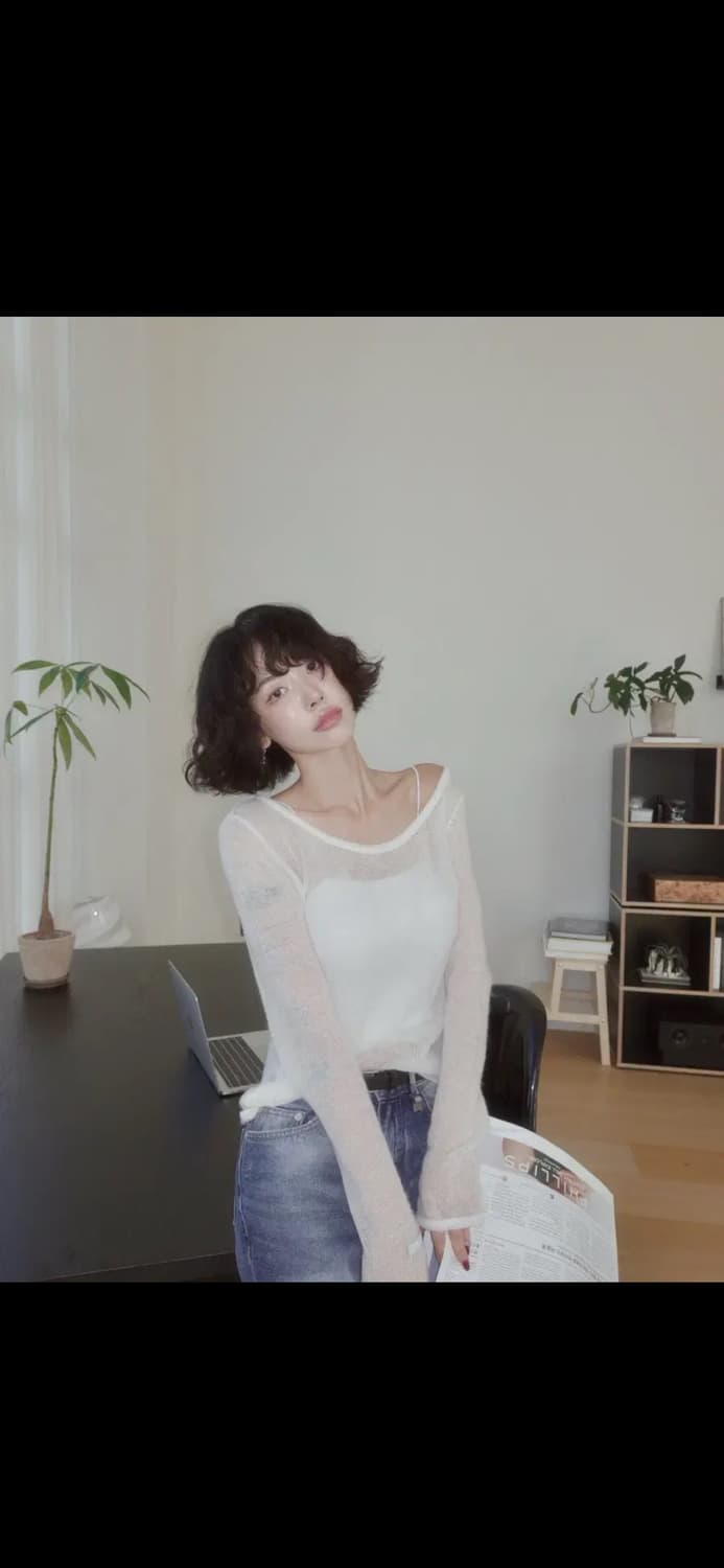 페일제이드 헤어리 시스루 원숄더 니트 상품이미지1