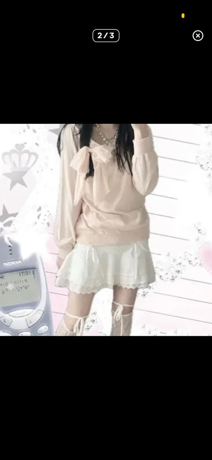 파뮤빈티지 히메카지 갸루 핑크 리본 니트 상품이미지2