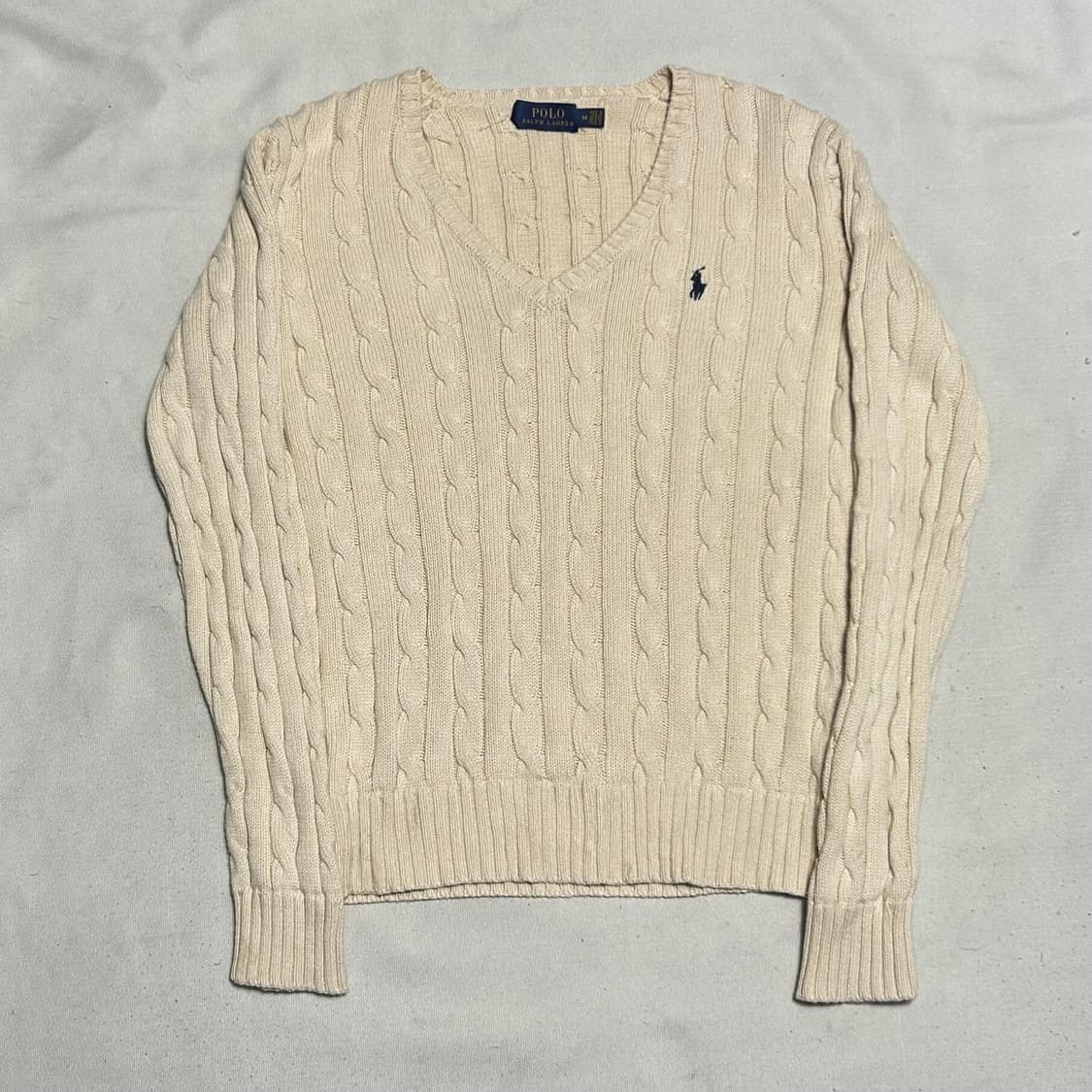 M 폴로랄프로렌 여성용 브이넥 오트밀 케이블 니트  상품이미지2