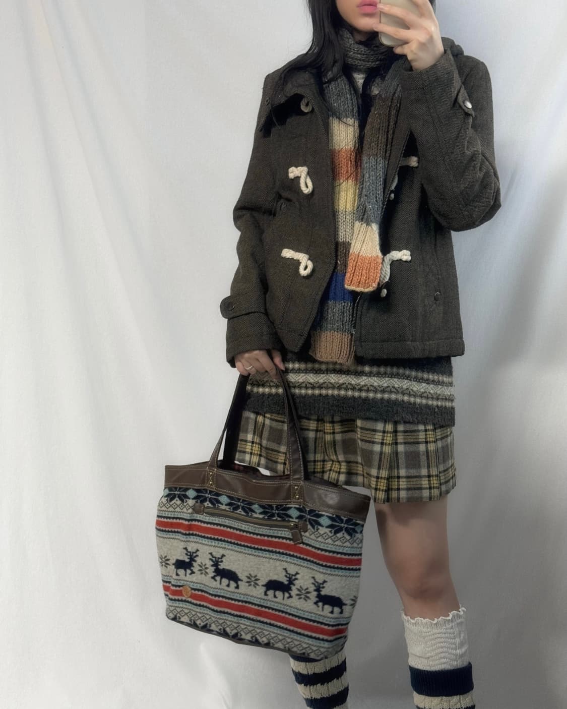 체크 패턴 플리츠 울 스커트 상품이미지10