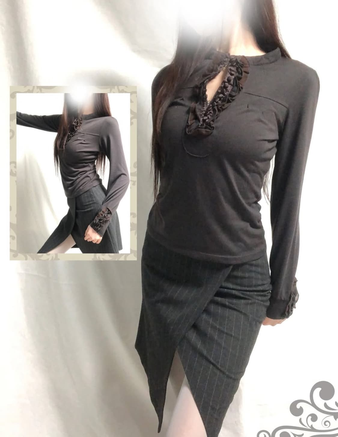 사선 스트라이프 트임 스커트 상품이미지1